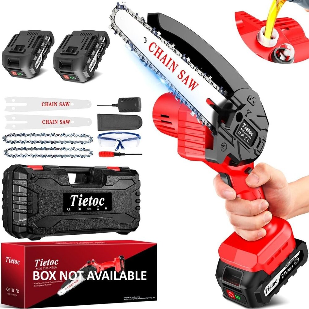 Tietoc Mini Cordless Chainsaw w/ Case Accessories 6" Blade 2-Batteries Portable
